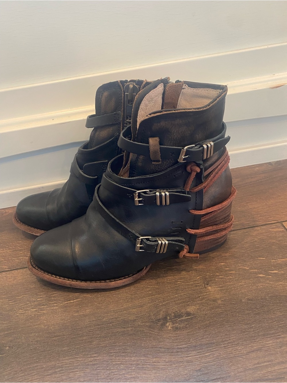 FREEBIRD by Steven CRUE Black Distressed Leather Boots β Womenβs Size 8